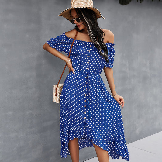 Ladies' Large One-shoulder Polka Dot Dress