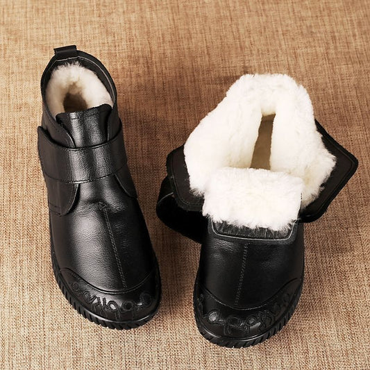 Cotton Shoes Soft Leather Thick Fur Non-slip Soft Bottom Mother Female Winter Middle-aged Fleece Lined Short Boots