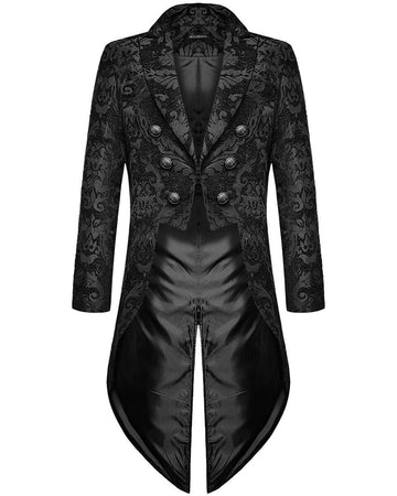 Fashion Men's Gothic Steampunk Tail Jacket Black Brocade Brocade Wedding Coat