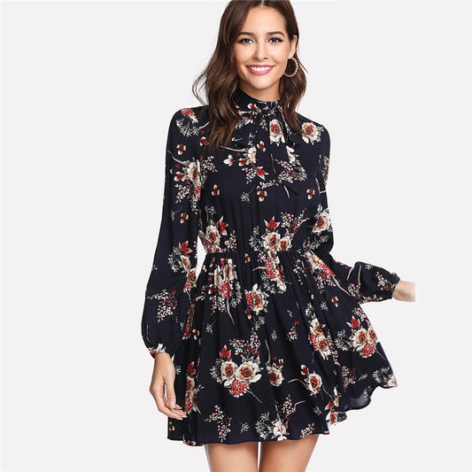 Floral Elegant Tie Dress