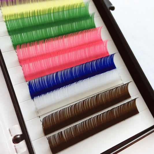 Handmade Rainbow Grafted False Eyelashes Densely Arranged Single Root Planting 0.10 Thick